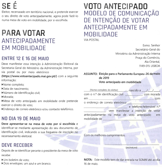 Para Votar Antecipadamente em Mobilidade entre 12 e 16 de maio