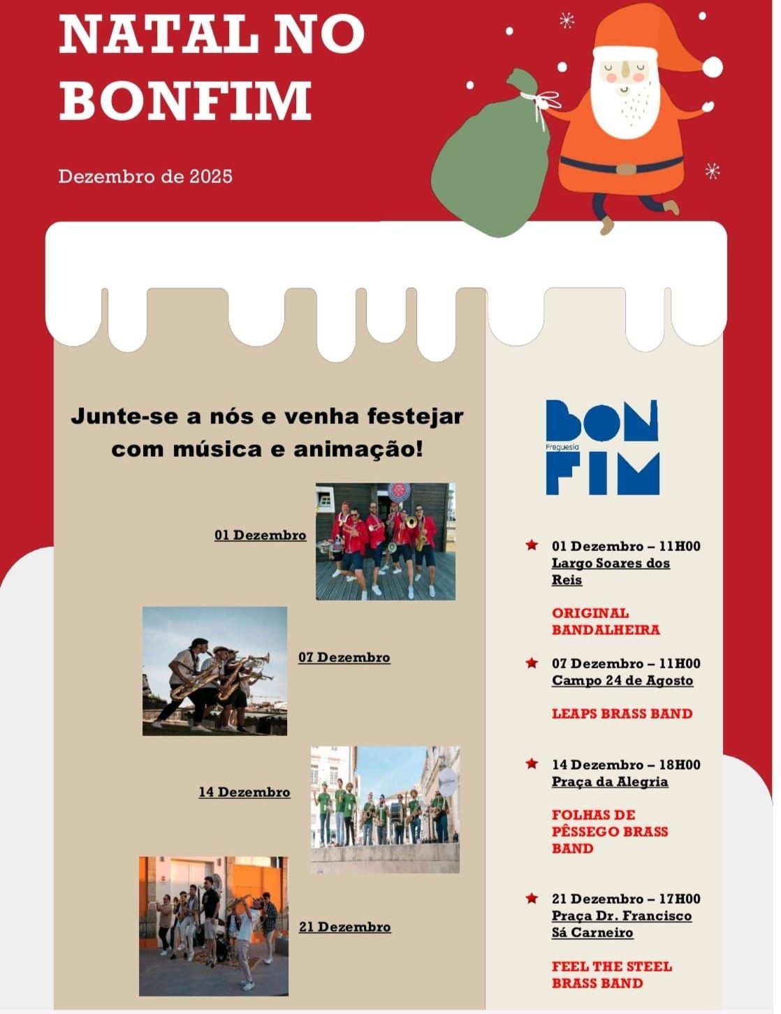 A partir do dia 1 de dezembro e até ao Natal haverá animação em várias zonas da nossa freguesia.