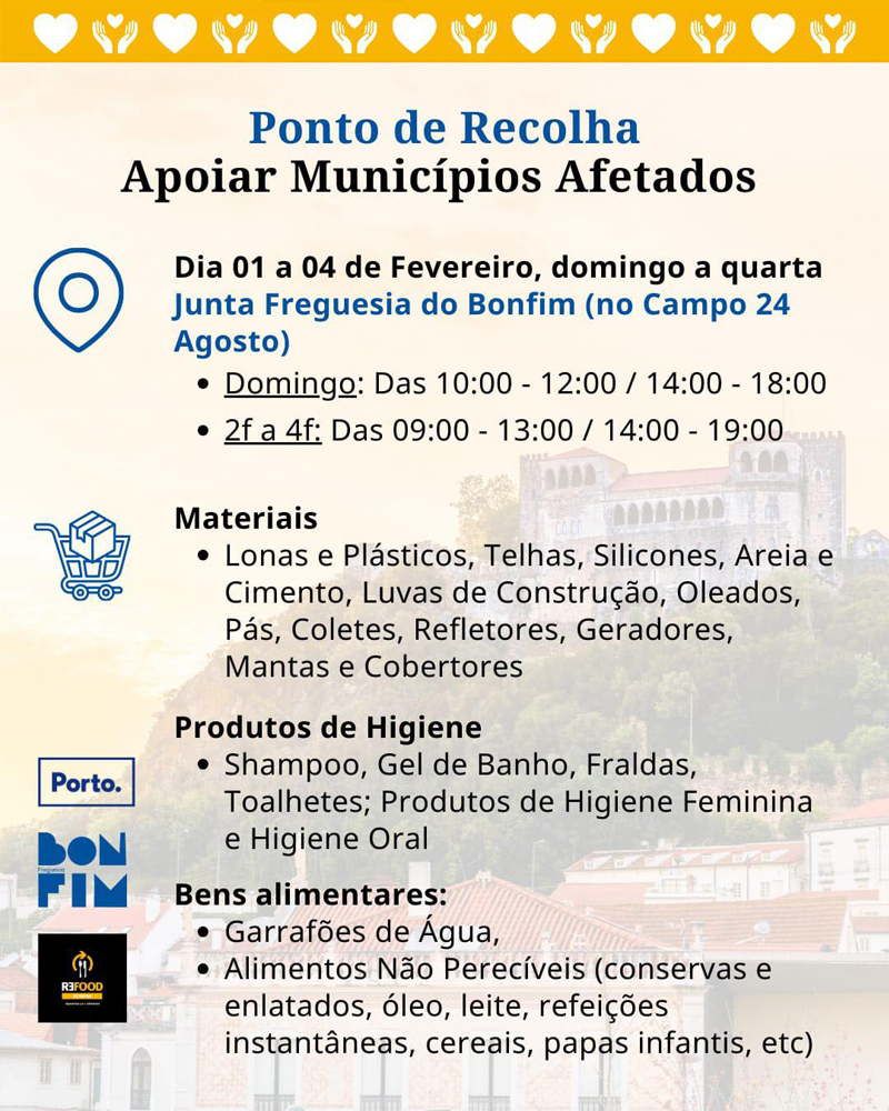 Recolha de bens para as populações afetadas pelo mau tempo na Região Centro