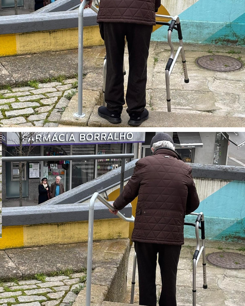 Corrimão instalado nas escadas entre a Rua da Bataria e a Avenida de Fernão de Magalhães, numa obra da Junta de Freguesia do Bonfim para melhorar a segurança e acessibilidade dos moradores.