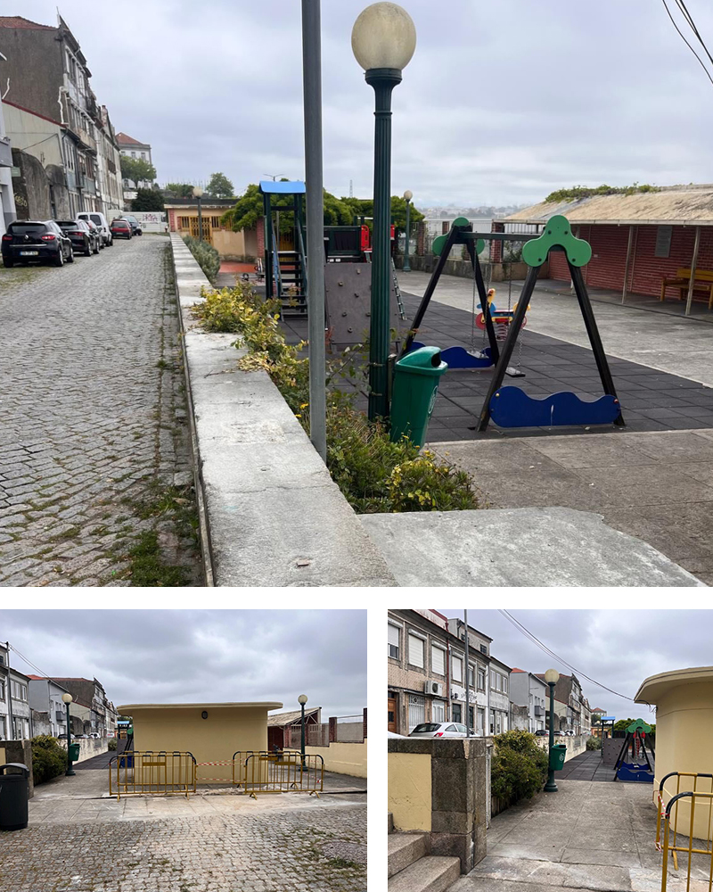 Parque Infantil das Fontainhas após as obras de requalificação, com espaço mais aberto e integrado na Alameda das Fontainhas, proporcionando melhores condições para as brincadeiras das crianças.