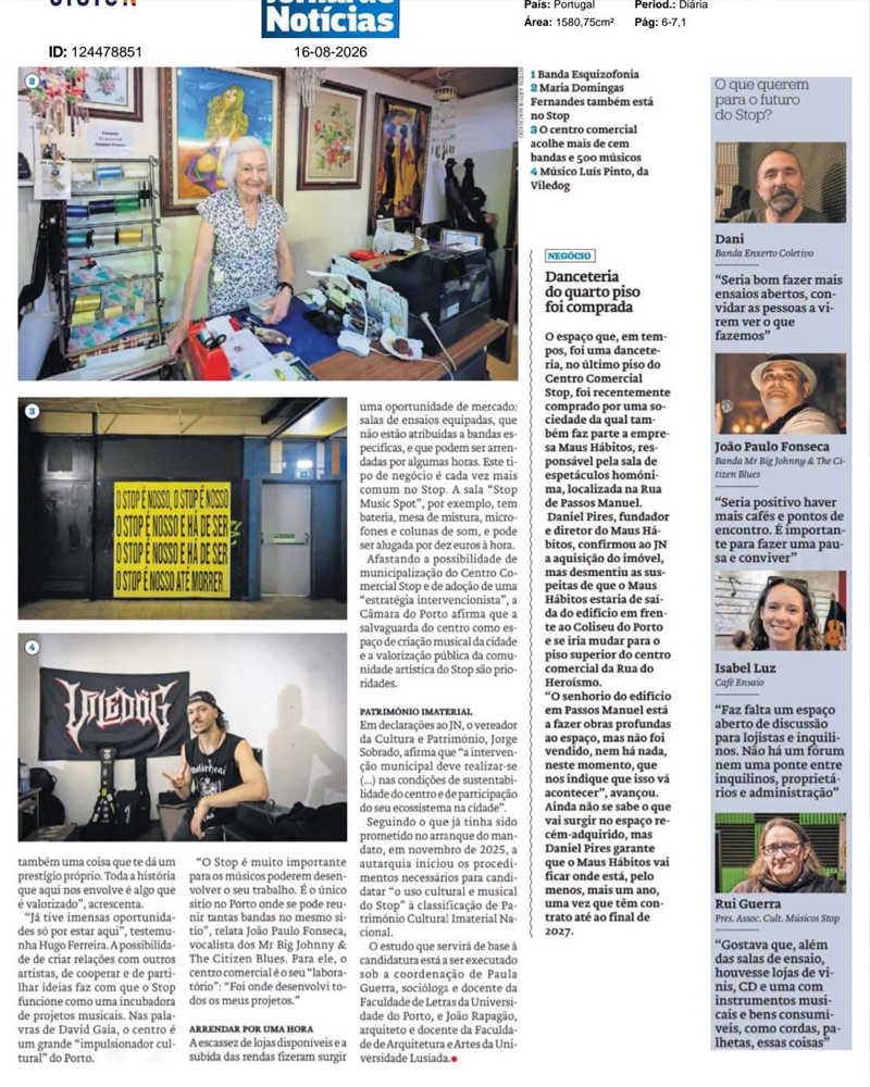 Notícia do JN, de 16 de agosto, sobre as novidades relativas ao STOP, no Bonfim.