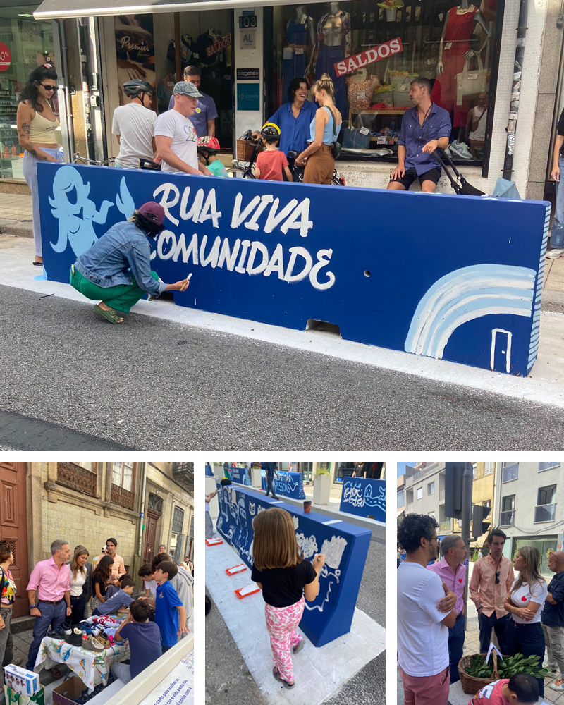 Moradores participam em atividades comunitárias na Rua de Costa Cabral, com pinturas de murais, troca de livros e brinquedos e banca de remendos de roupa.